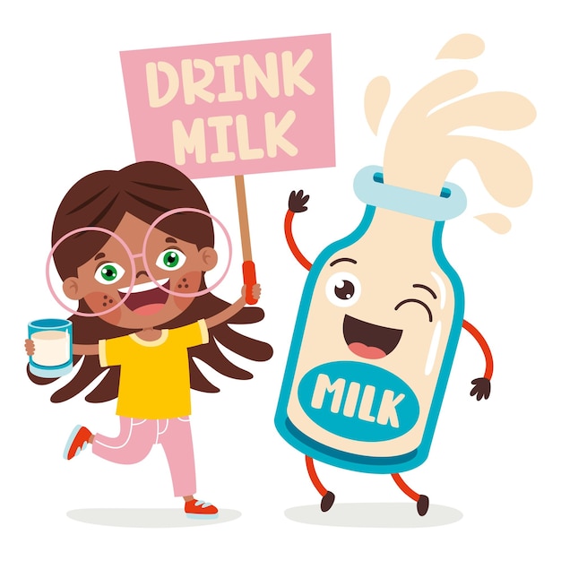 Drinking Milk Concept With Cartoon Character