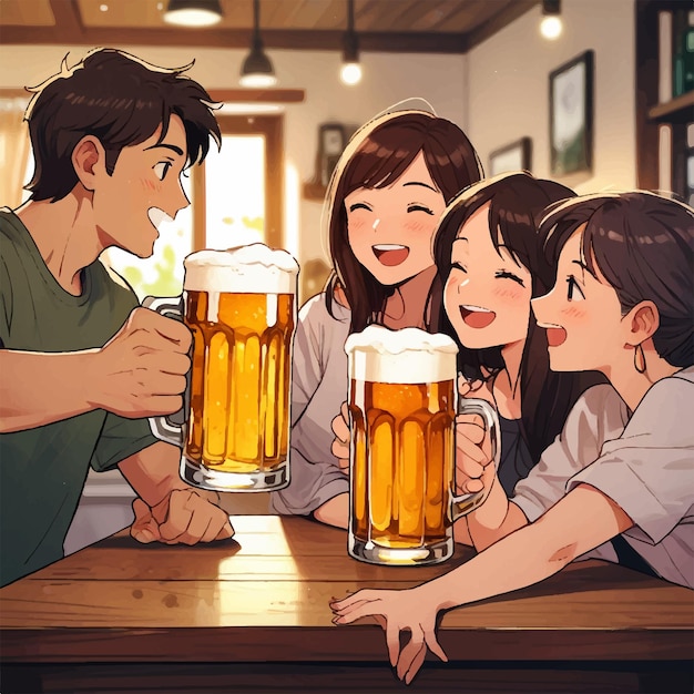 Drinking with friend cartoon style