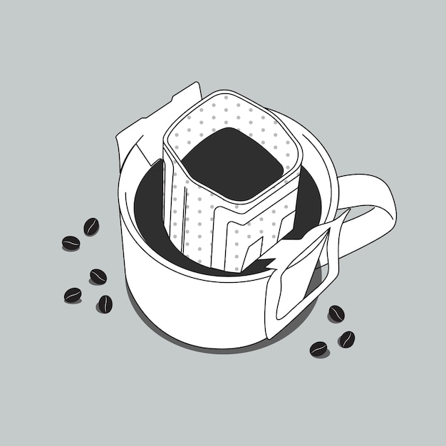 Drip bag coffee cup Illustration  vector dripped coffee making process