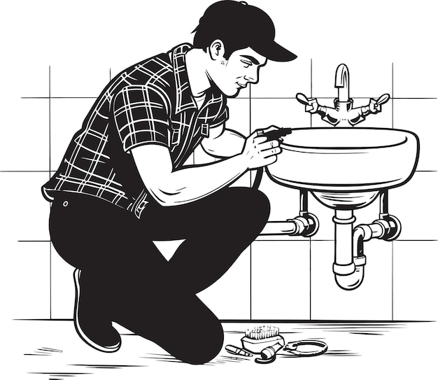 Vector drip doctor plumbing worker repairs logo design leak locator worker repair vector icon