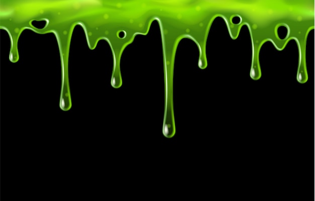 Vector dripping green slime with blobs, seamless border pattern