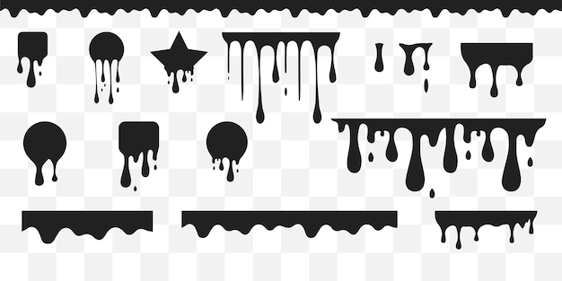 Dripping ink Vector illustration Liquid paint splash Black dripping frames