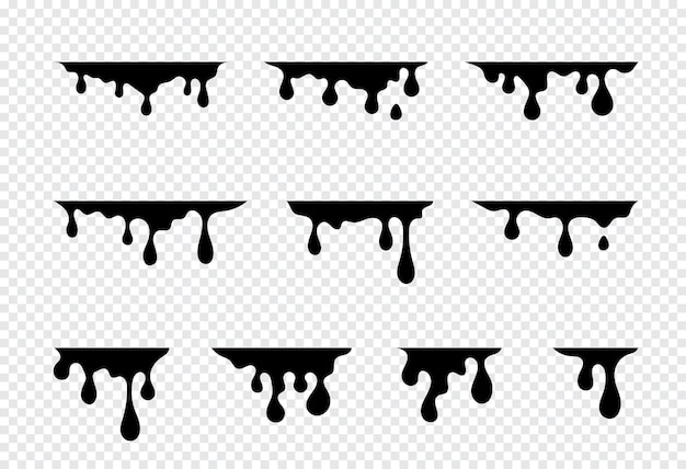 Dripping Paint Set Liquid Drips Paint Flows Stains Current Drops Inks Vector illustration Easy To Edit Transparent Background