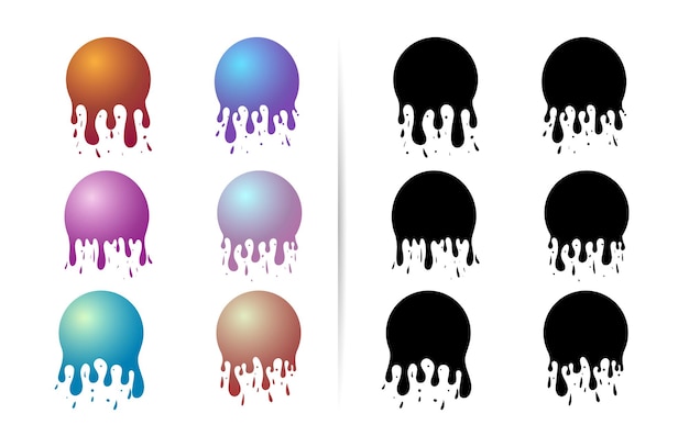 Dripping spheres with silhouettes isolated on white background