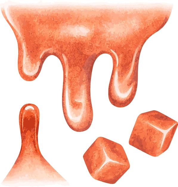 Drips and cubes of caramel