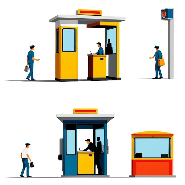 Vector driver approaching a toll booth vector set white background isolated a high qua