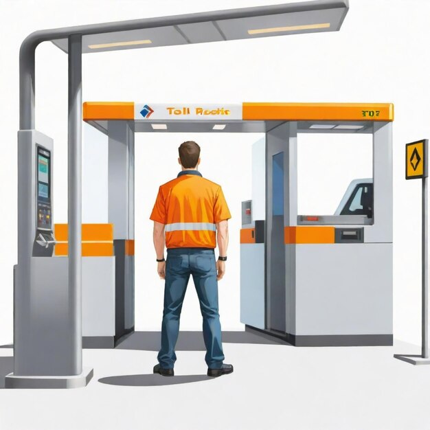 Vector driver approaching a toll booth vector set white background isolated