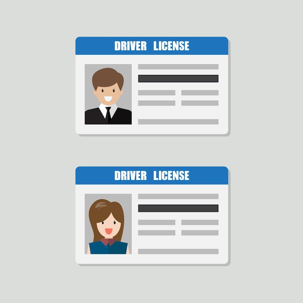 Driver License With Male and Female Photo Vector Illustration. Flat style Personal Identity