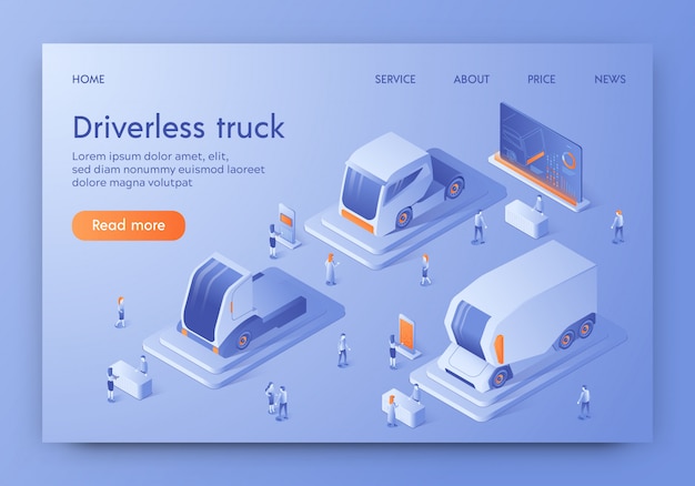 Vector driverless truck banner unmanned auto, future cars