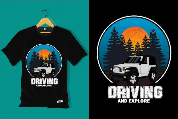 Driving and Explore Retro T Shirt Design