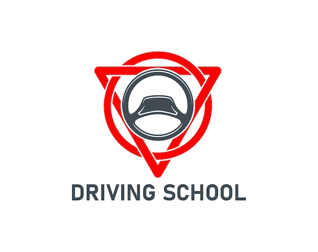 Driving school icon car steering wheel road sign