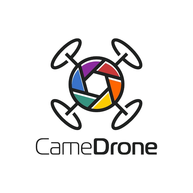 Drone Colorful Lens Camera Line Outline Icon Logo Design