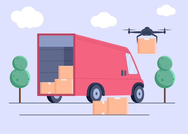 Drone delivers boxes  Noncontact delivery concept