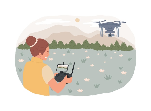 Vector drone filming isolated cartoon vector illustrations