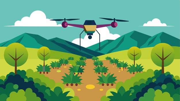 Vector a drone flies low over a vineyard scanning for signs of gvine pests once detected the drone releases