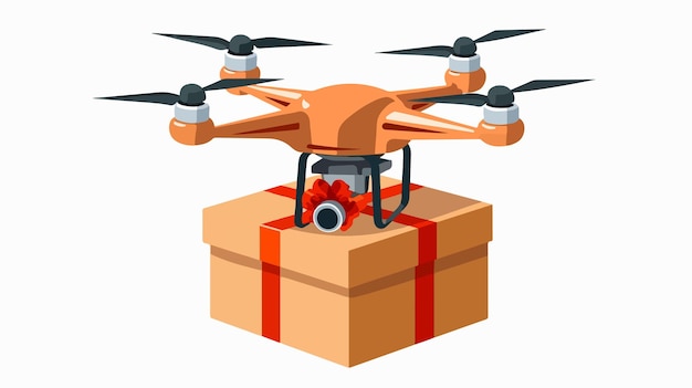 Vector drone flying technology with box cartoon vector illustration