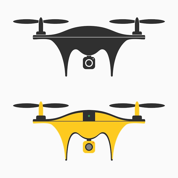 Drone icon. Set of quadcopter with camera for photography or video recording. Vector illustration.