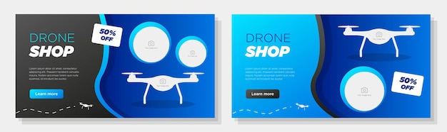 Drone shop online banner template set aircraft for sale corporate advertisement horizontal ad fly