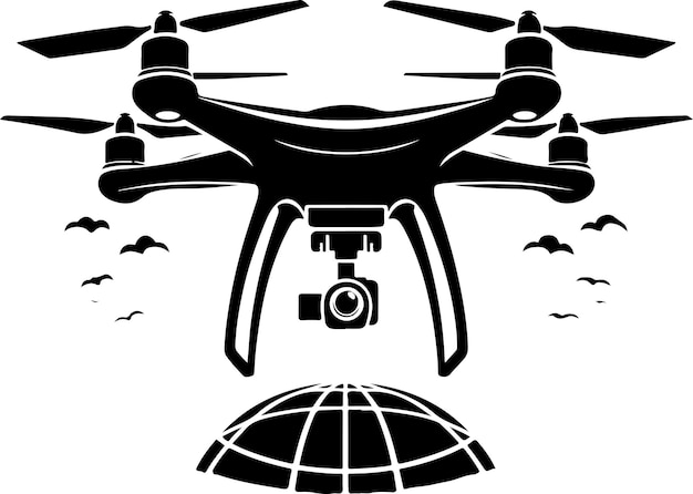 Drone Silhouette Elegant Vector Illustration On Isolated White Background