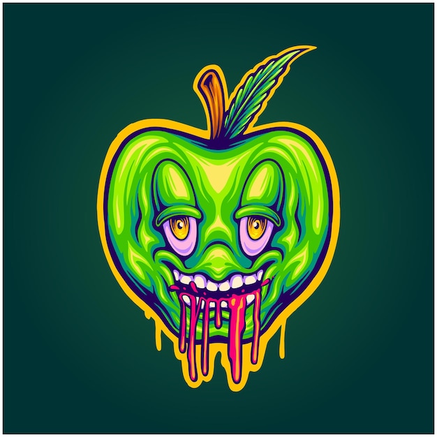 Drooling apple face expression trippy logo illustrations