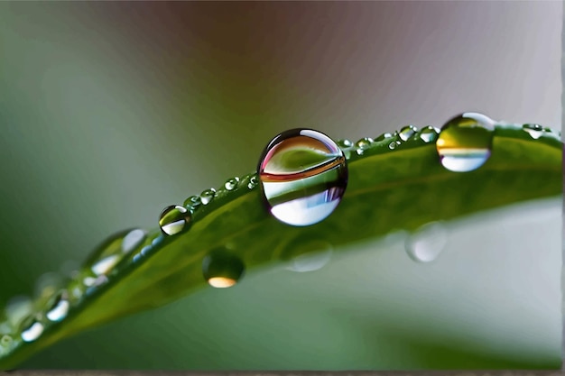 Vector drop of dew in on leaf beautiful drops of transparent rain water on a green leaf