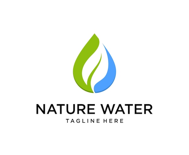 Drop and Leaf Logo Nature Water logo design template