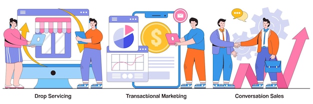 Drop Servicing Transactional Marketing Conversation Sales with People Characters Illustrations Pack