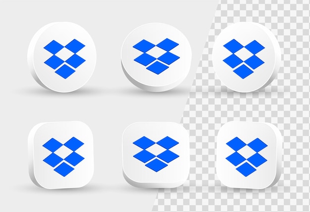 dropbox icon 3d logo in modern white circle and square frame for social media icons logos