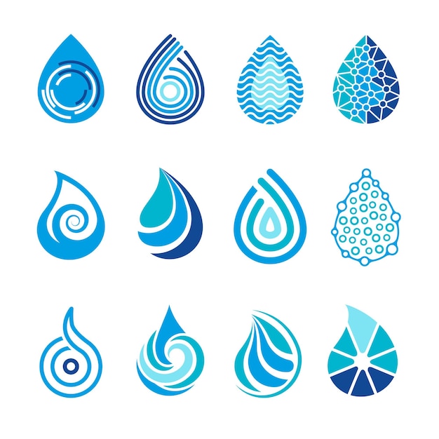 Drops icons Water splashes abstract symbols for vector healthcare aqua h2o logo design Illustration of aqua liquid water drop droplet shape