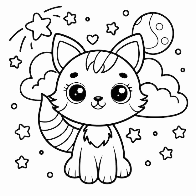 Vector a drowning of cat line art coloring book illustration