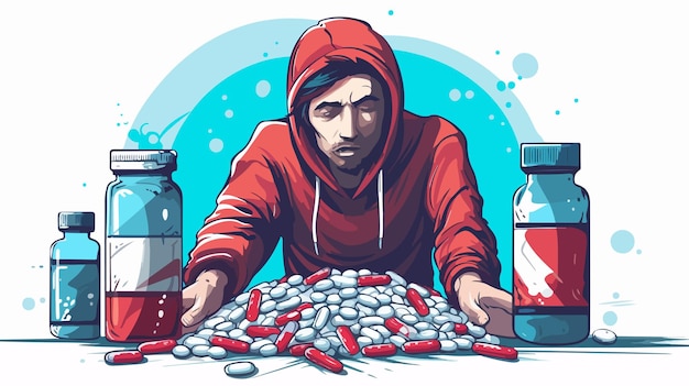 Vector drug addiction cartoon vector illustration for awareness campaigns