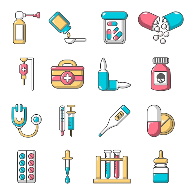 Drug medicine icons set