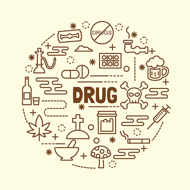 drug minimal thin line icons set