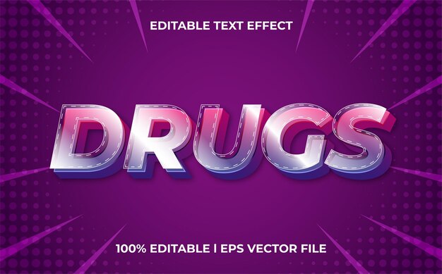 drugs 3d text effect with glossy theme. trendy typography template