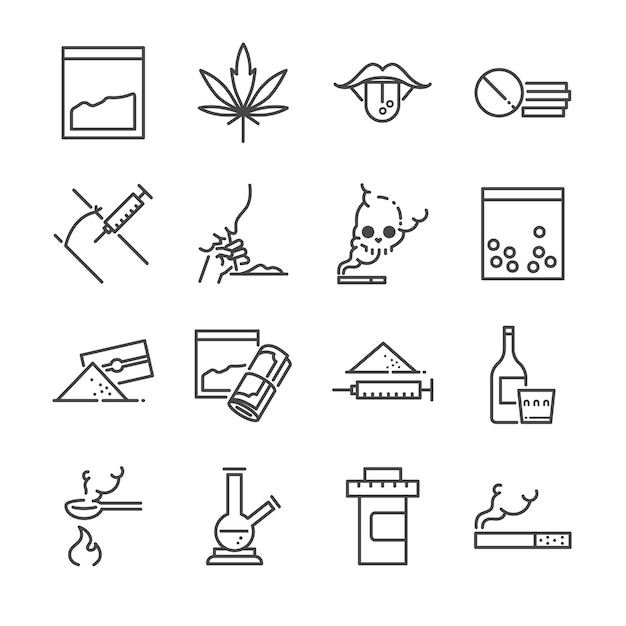 Drugs line icon set.