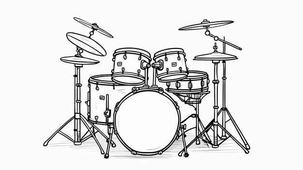 Vector drum kit doodle line drawing cart