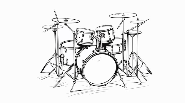 Vector drum kit doodle line drawing cart