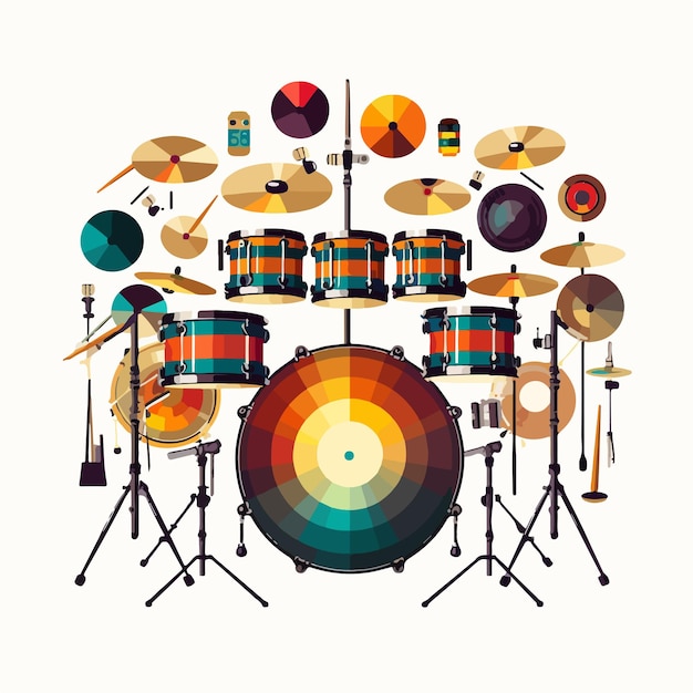 Vector drum music instruments line vector illustration