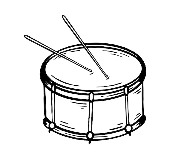 Drum musical instrument style hand drawn Vector black and white doodle