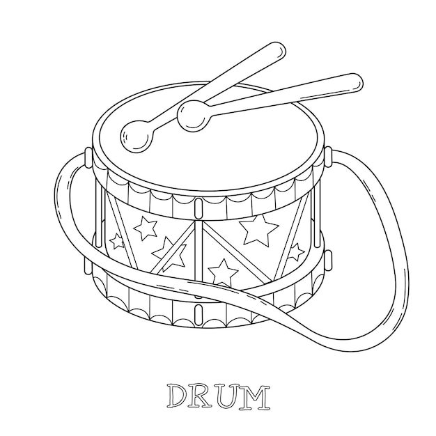 A drum an old musical toy A picture for coloring for children