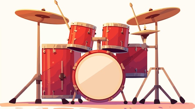 a drum set with drums and a red background