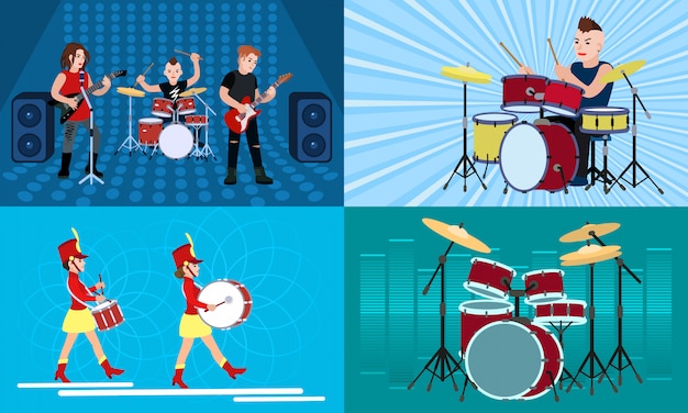 Drummer illustration characters set