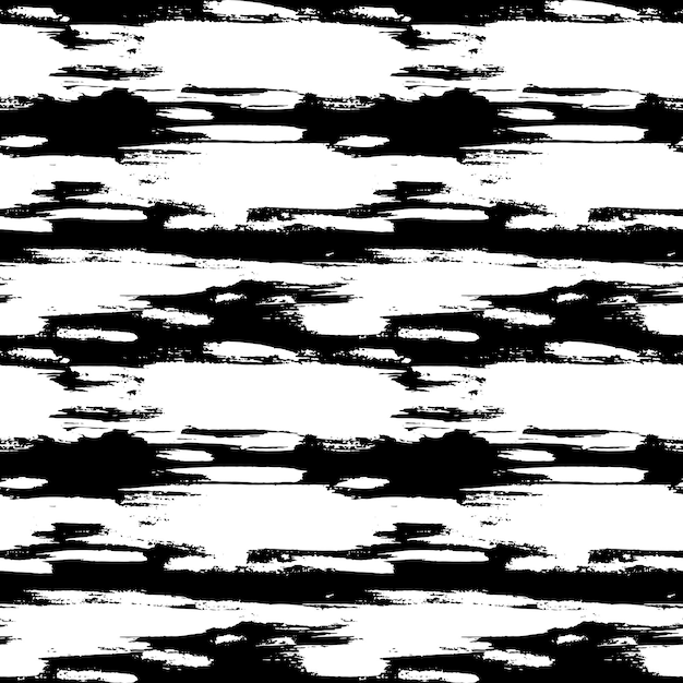 Dry brush lines seamless vector black and white pattern