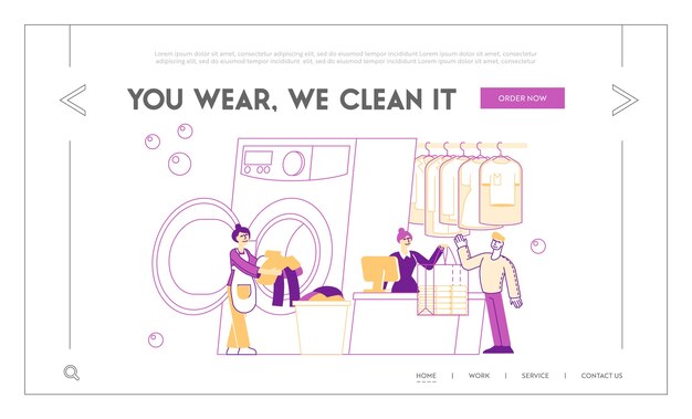 Vector dry cleaning service landing page template