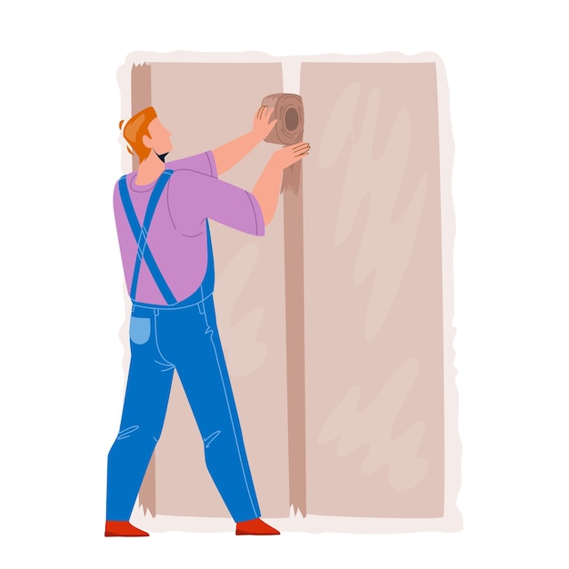 Drywall Installer Making Wall Renovation Vector. Builder Working And Finish Install Drywall. Character Construction Worker Building Professional Occupation Flat Cartoon Illustration