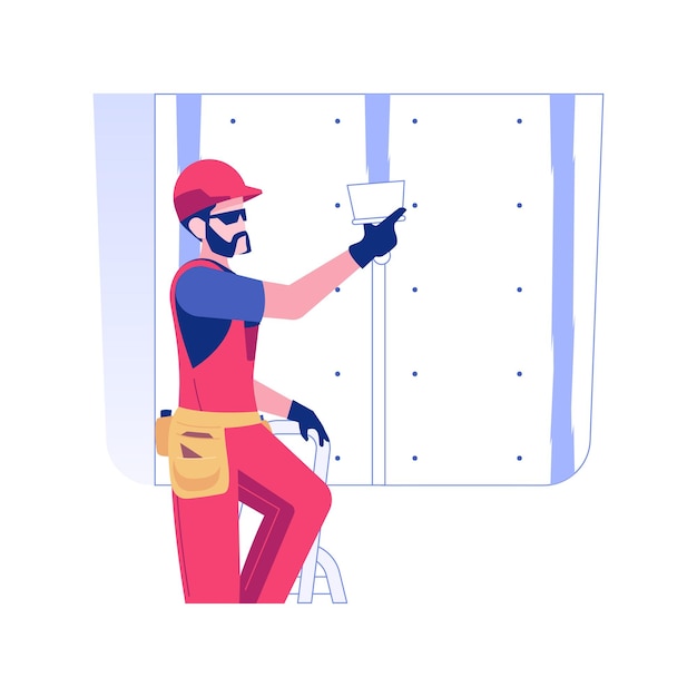 Drywall mudding and taping isolated concept vector illustration