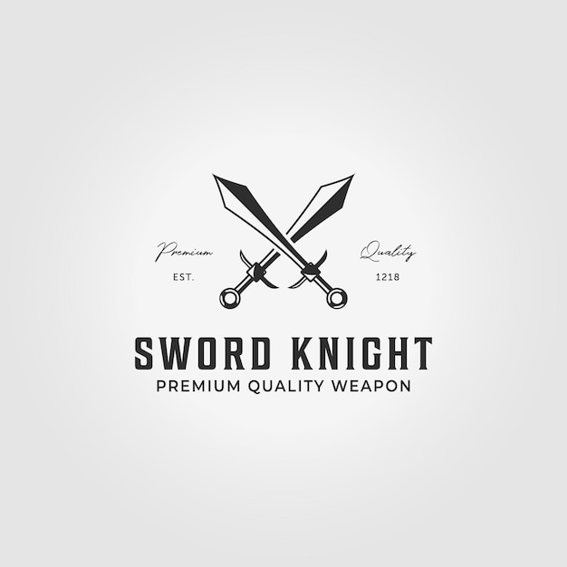 Dual Sword Logo Icon Illustration Vintage Design Vector