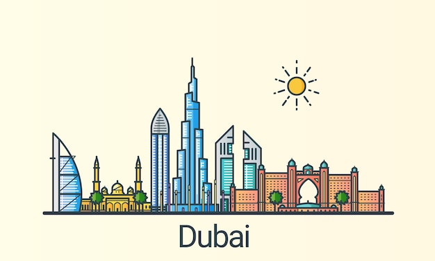 Dubai city in flat line trendy style