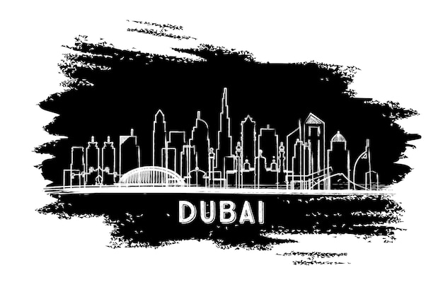 Dubai UAE City Skyline Silhouette Hand Drawn Sketch Dubai Cityscape with Landmarks