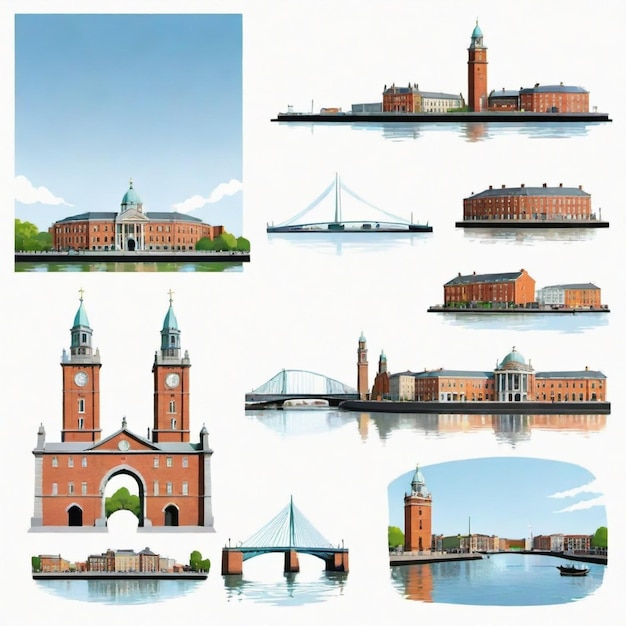 Vector dublin flat vector set white background illustration